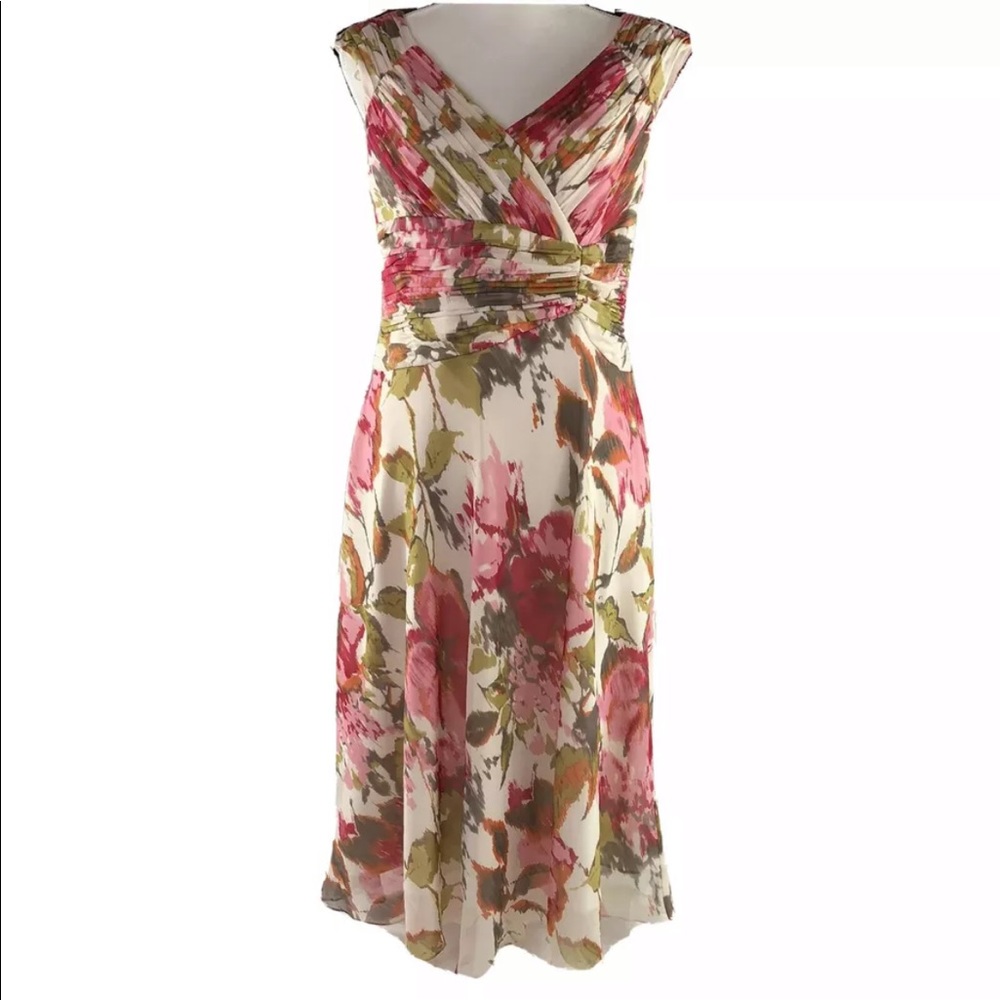 Adrianna Papell Floral Midi Dress - Pink and Green
